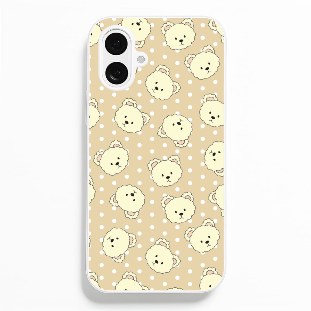 Cream Teddy Bears And Dots Pattern - Clean Girl Aesthetic Phone Case for iPhone 16 Plus
