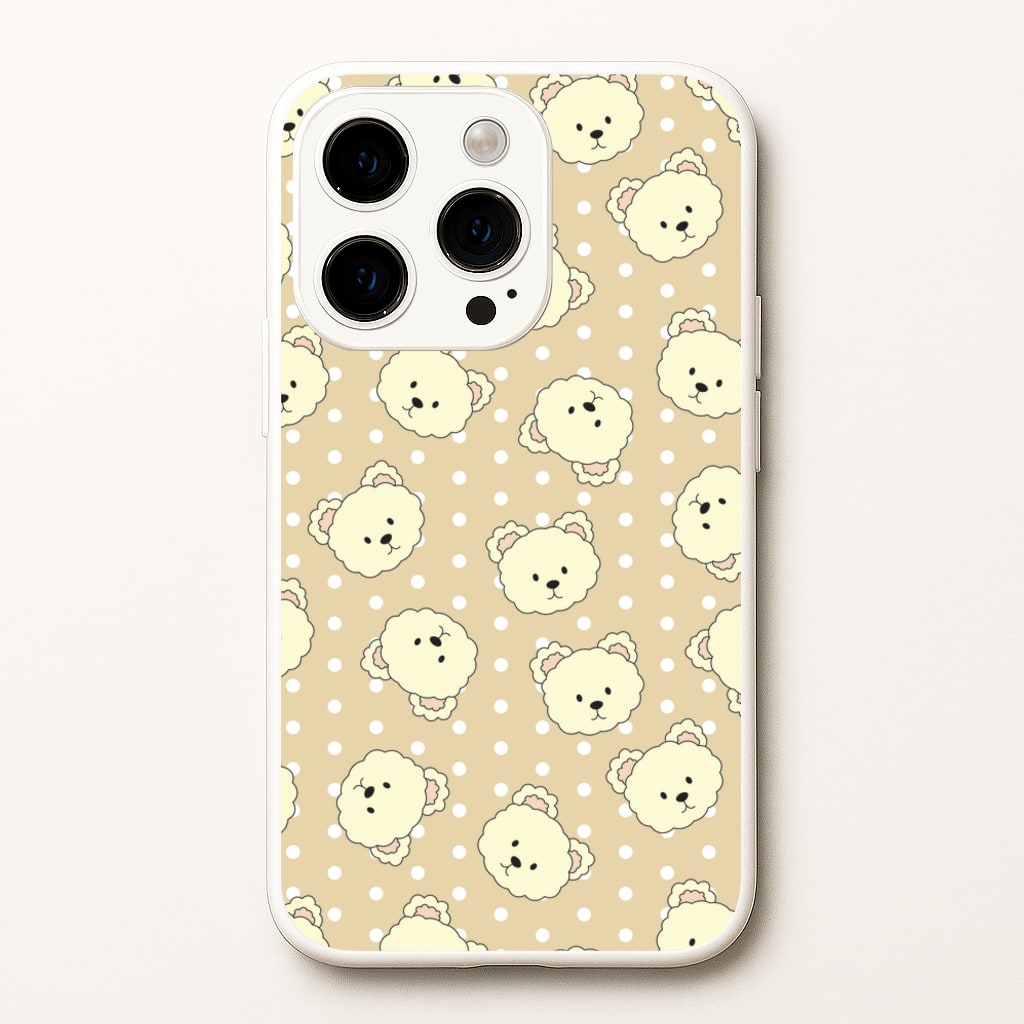 Cream Teddy Bears And Dots Pattern - Clean Girl Aesthetic Phone Case for iPhone 14 Pro