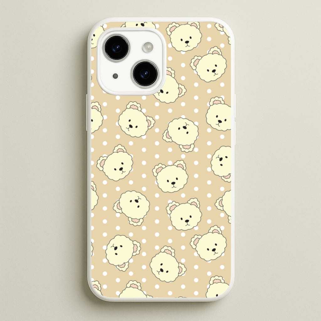 Cream Teddy Bears And Dots Pattern - Clean Girl Aesthetic Phone Case for iPhone 15 Plus