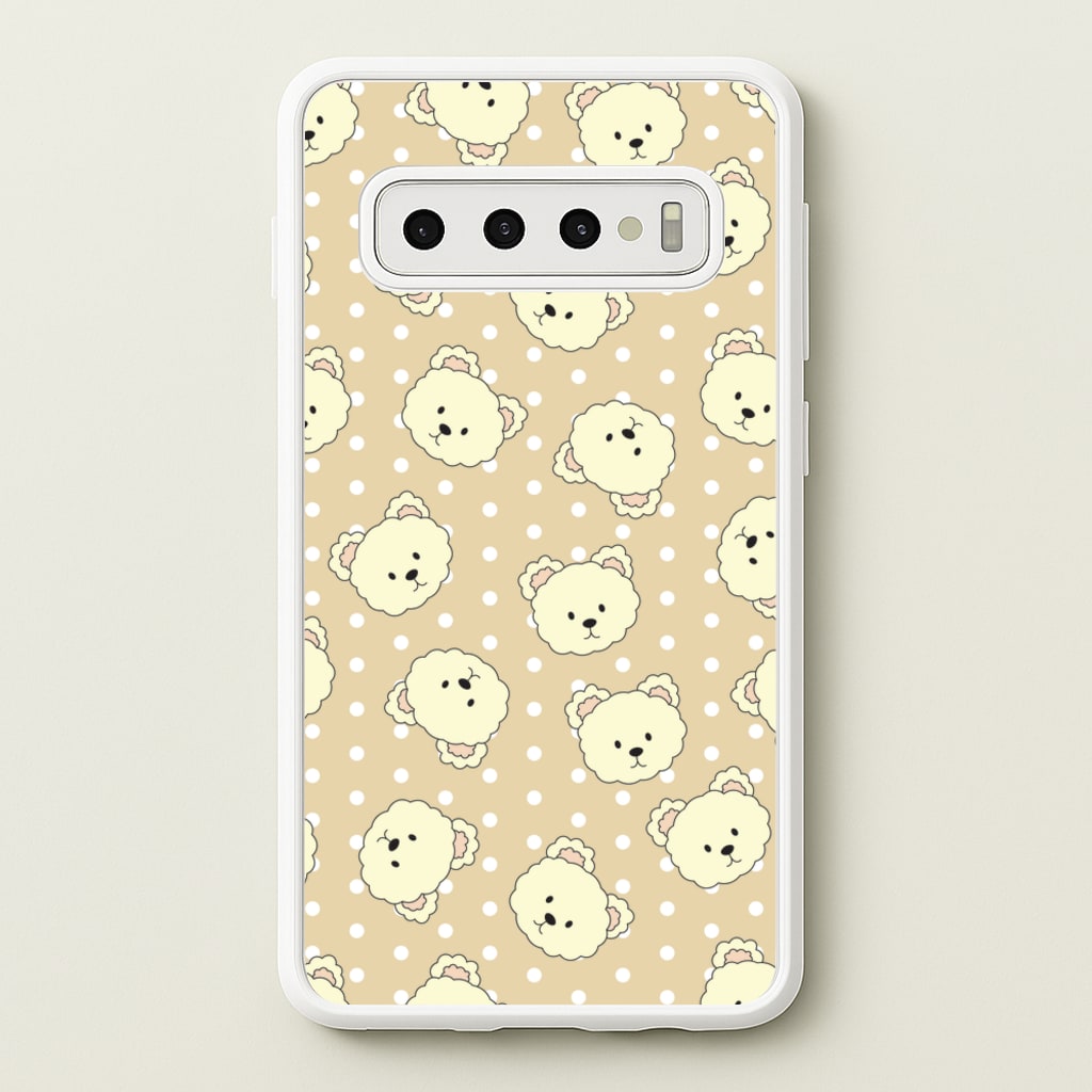 Cream Teddy Bears And Dots Pattern - Clean Girl Aesthetic Phone Case for Galaxy S10