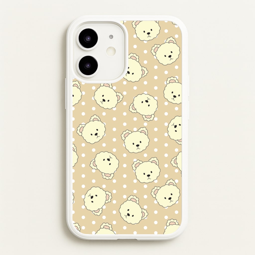 Cream Teddy Bears And Dots Pattern - Clean Girl Aesthetic Phone Case for iPhone 12 / 12 Pro