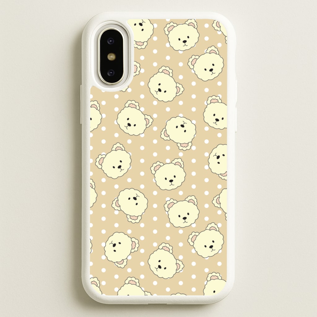 Cream Teddy Bears And Dots Pattern - Clean Girl Aesthetic Phone Case for iPhone X / XS
