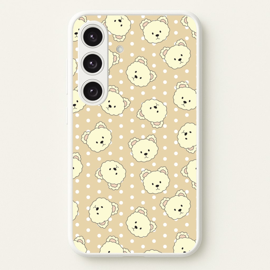 Cream Teddy Bears And Dots Pattern - Clean Girl Aesthetic Phone Case for Galaxy S25 Plus
