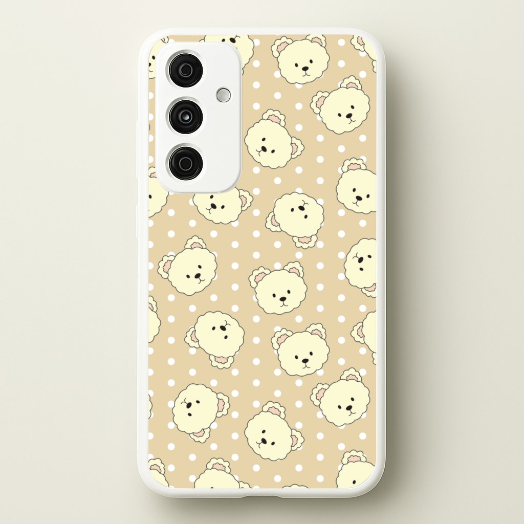 Cream Teddy Bears And Dots Pattern - Clean Girl Aesthetic Phone Case for Galaxy A35