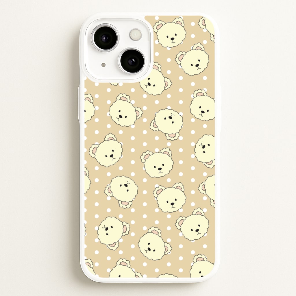Cream Teddy Bears And Dots Pattern - Clean Girl Aesthetic Phone Case for iPhone 13
