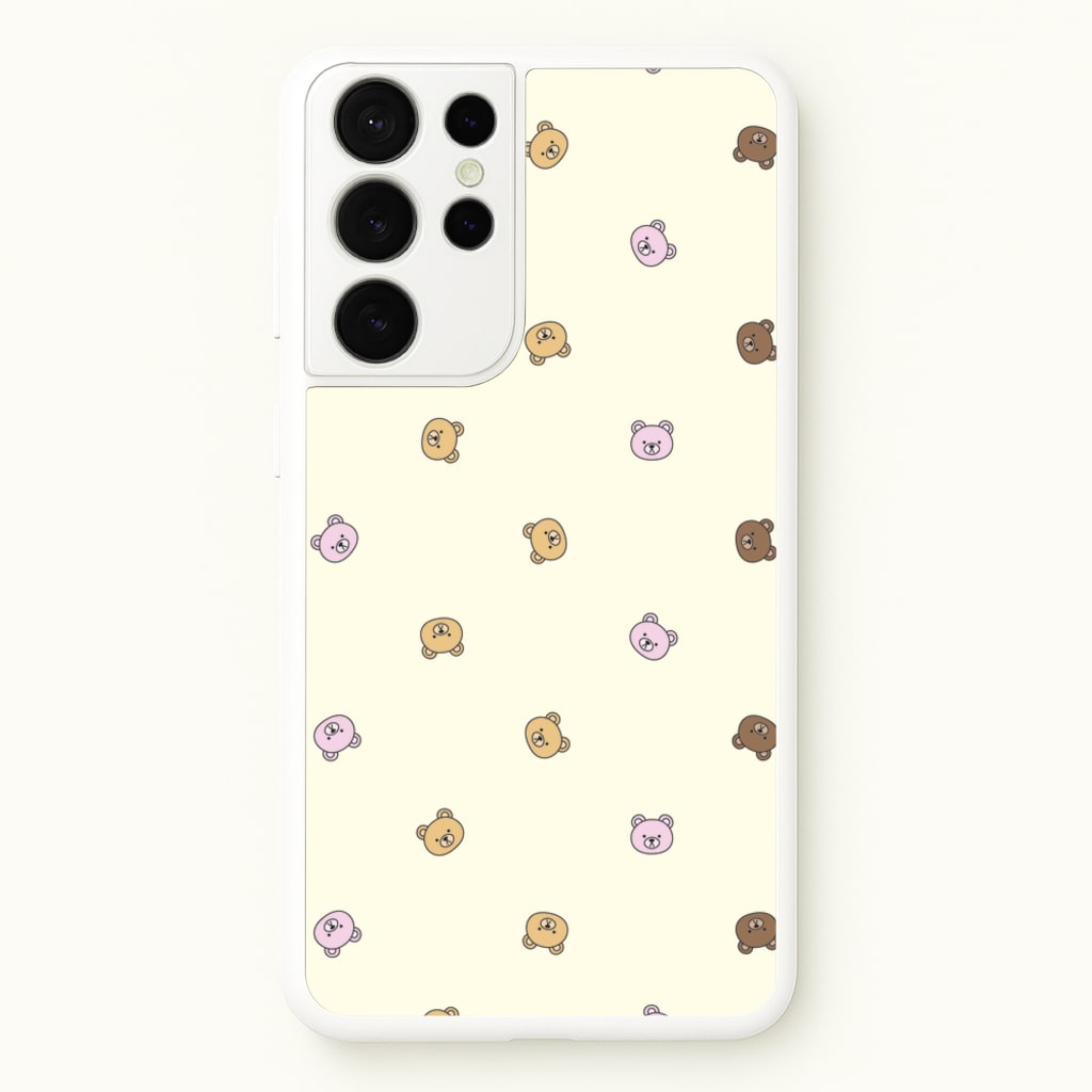 Miniature Teddy Bear Faces Pattern - Clean Girl Aesthetic Phone Case for Galaxy S21 Ultra