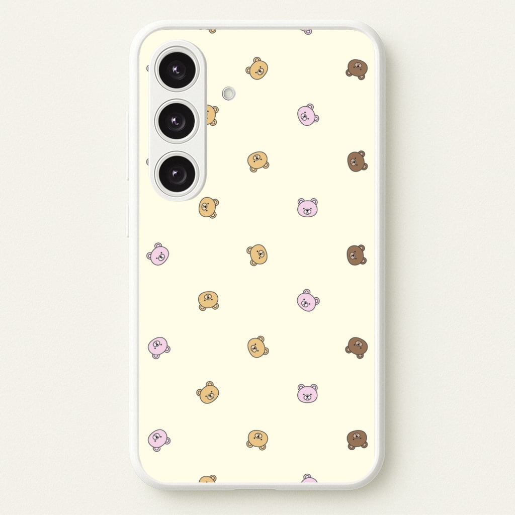 Miniature Teddy Bear Faces Pattern - Clean Girl Aesthetic Phone Case for Galaxy S25