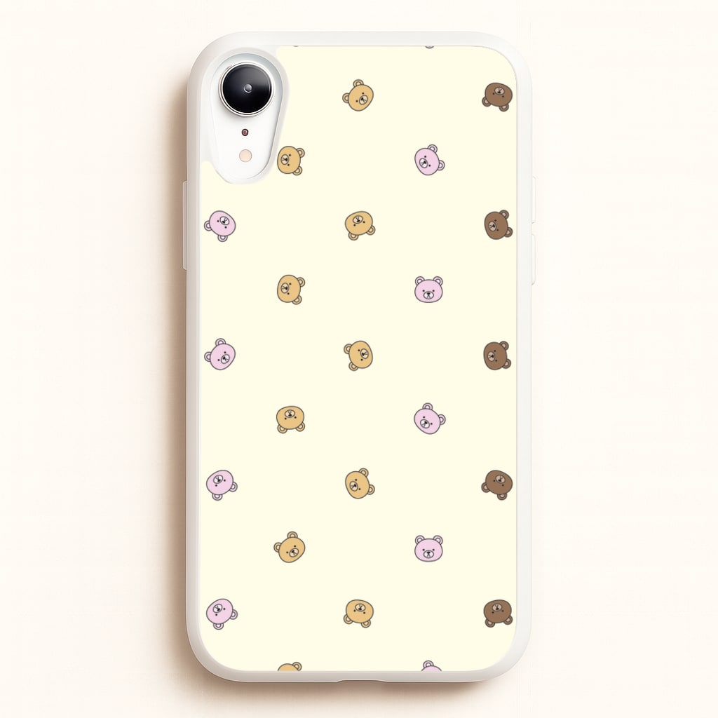 Miniature Teddy Bear Faces Pattern - Clean Girl Aesthetic Phone Case for iPhone XR