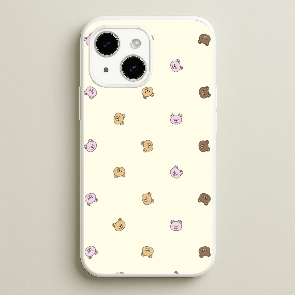 Miniature Teddy Bear Faces Pattern - Clean Girl Aesthetic Phone Case for iPhone 15