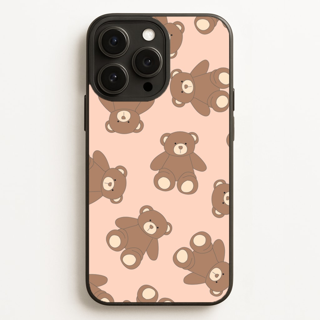 Cartoon Brown Bear Pattern - Clean Girl Aesthetic Phone Case for iPhone 16 Pro Max