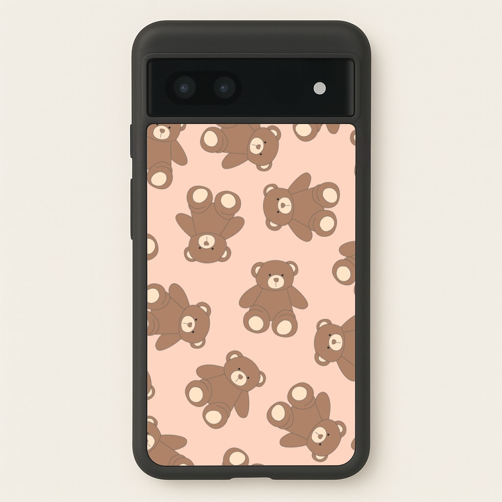 Cartoon Brown Bear Pattern - Clean Girl Aesthetic Phone Case for Google Pixel 7a
