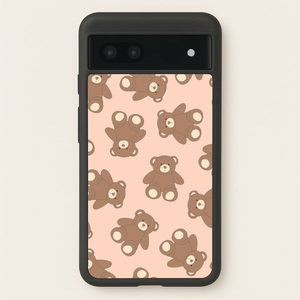 Cartoon Brown Bear Pattern - Clean Girl Aesthetic Phone Case for Google Pixel 7a