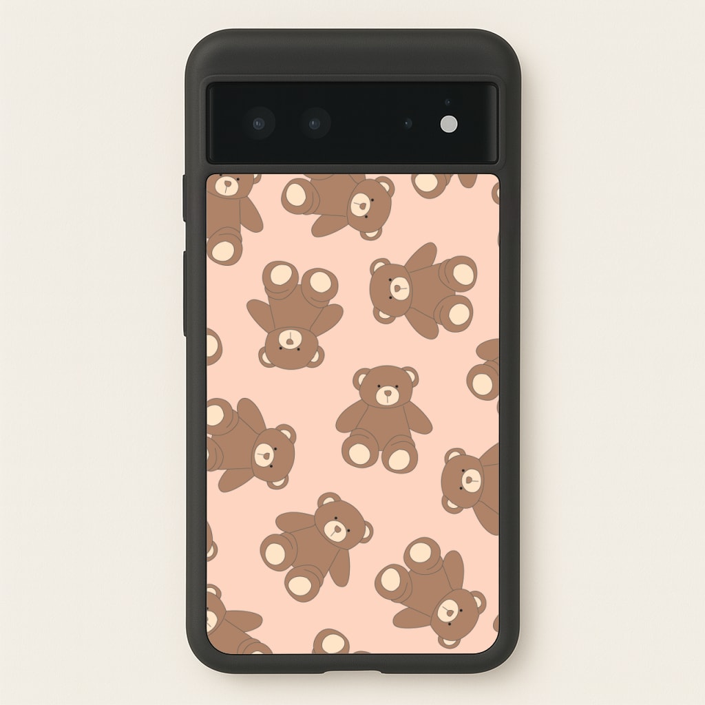 Cartoon Brown Bear Pattern - Clean Girl Aesthetic Phone Case for Google Pixel 6