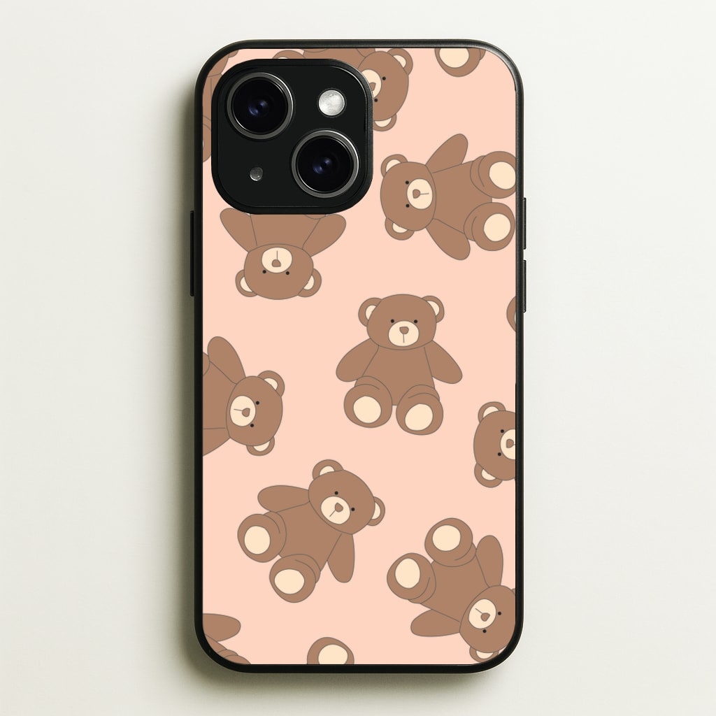 Cartoon Brown Bear Pattern - Clean Girl Aesthetic Phone Case for iPhone 15
