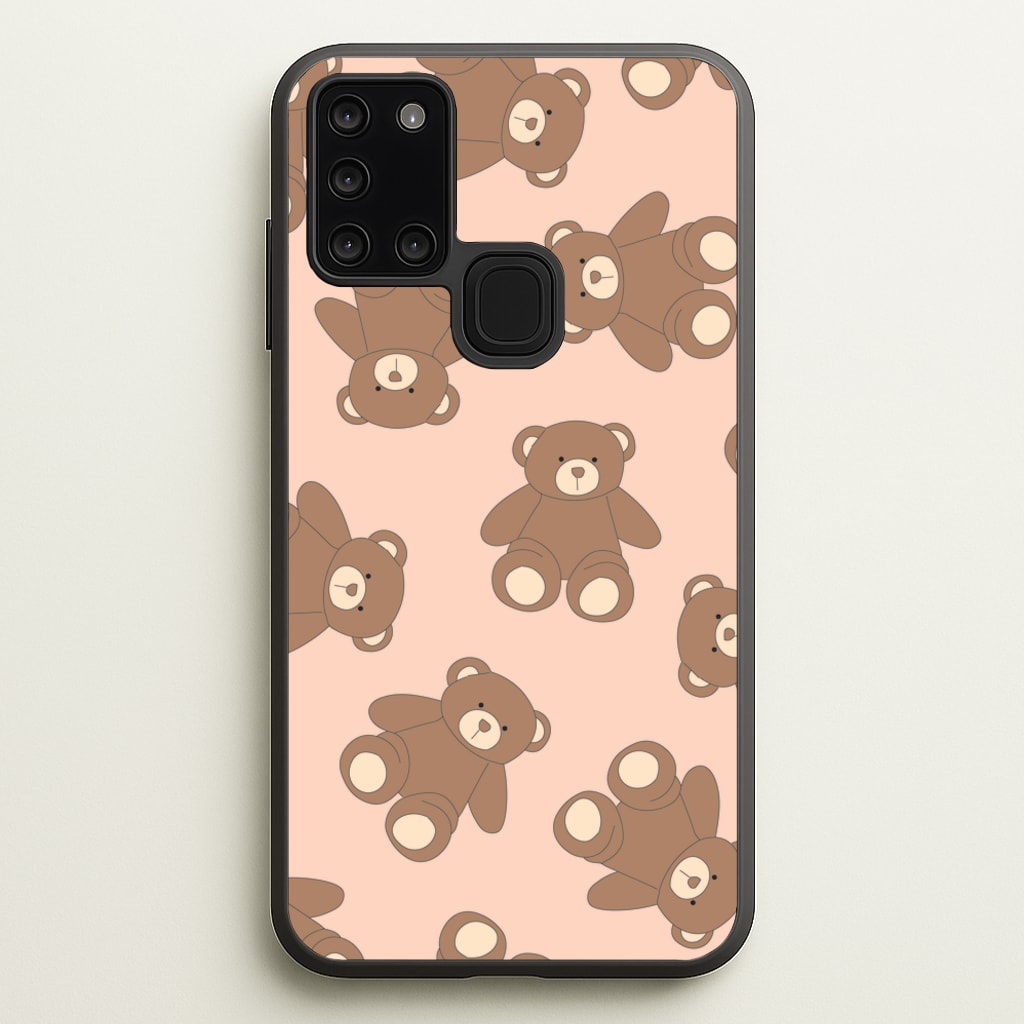 Cartoon Brown Bear Pattern - Clean Girl Aesthetic Phone Case for Galaxy A21s