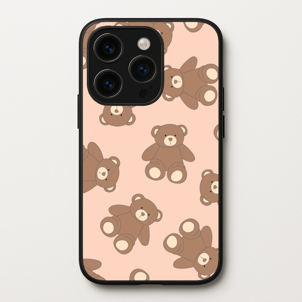 Cartoon Brown Bear Pattern - Clean Girl Aesthetic Phone Case for iPhone 15 Pro