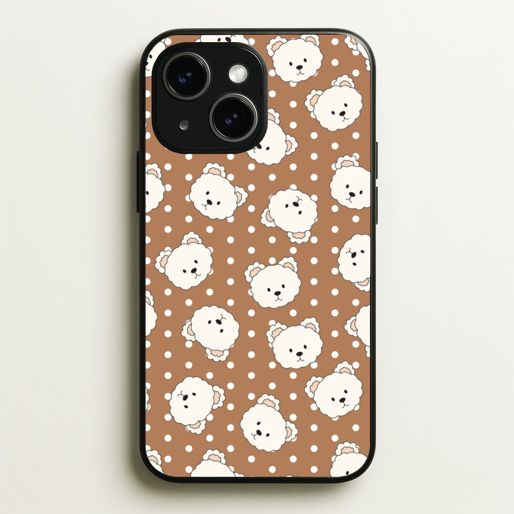 Cream Teddy Bears And Dots Pattern 2 - Clean Girl Aesthetic Phone Case for iPhone 15