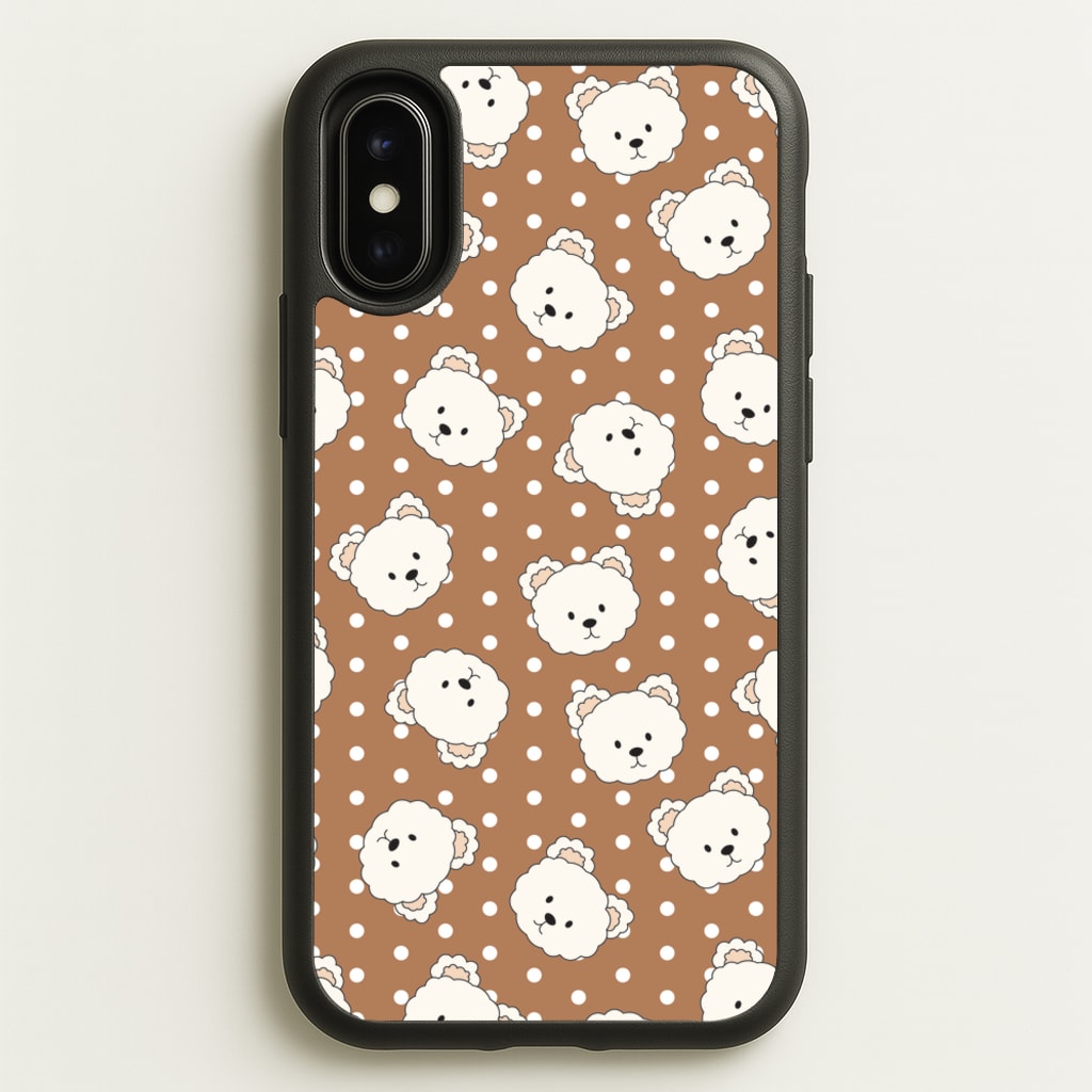 Cream Teddy Bears And Dots Pattern 2 - Clean Girl Aesthetic Phone Case for iPhone X / XS