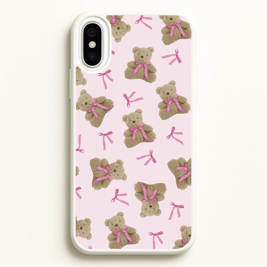 Coquette Teddy Bears And Bows Pattern - Clean Girl Aesthetic Phone Case for iPhone XS Max