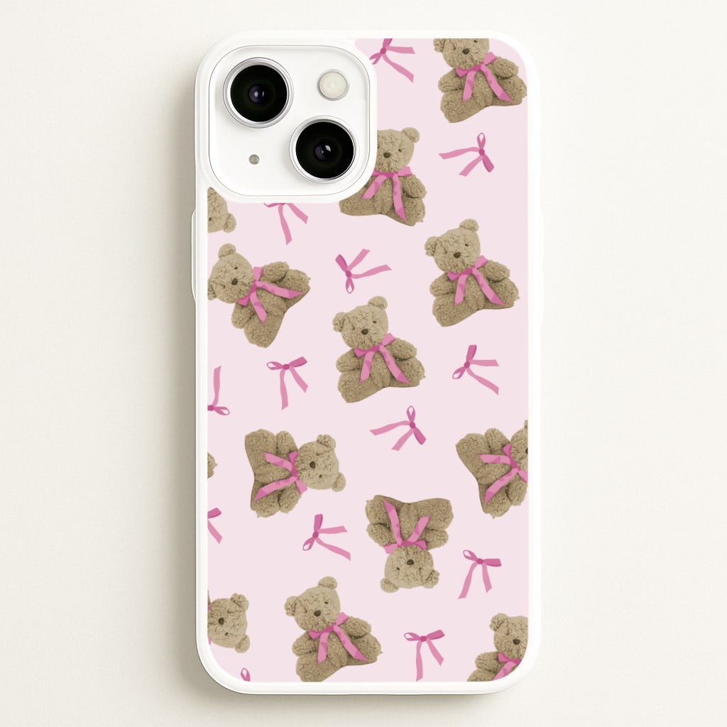 Coquette Teddy Bears And Bows Pattern - Clean Girl Aesthetic Phone Case for iPhone 13