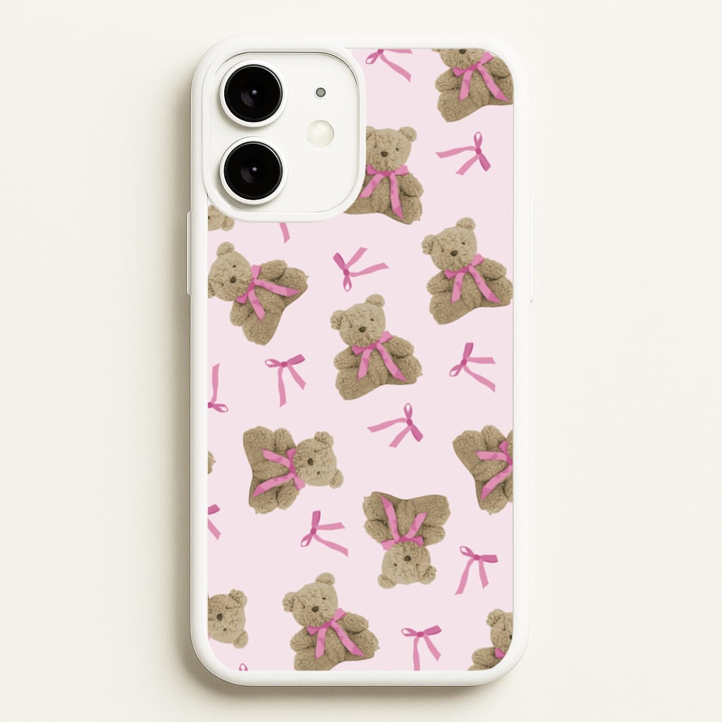 Coquette Teddy Bears And Bows Pattern - Clean Girl Aesthetic Phone Case for iPhone 11