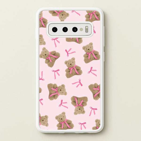 Coquette Teddy Bears And Bows Pattern - Clean Girl Aesthetic Phone Case for Galaxy S10 Plus