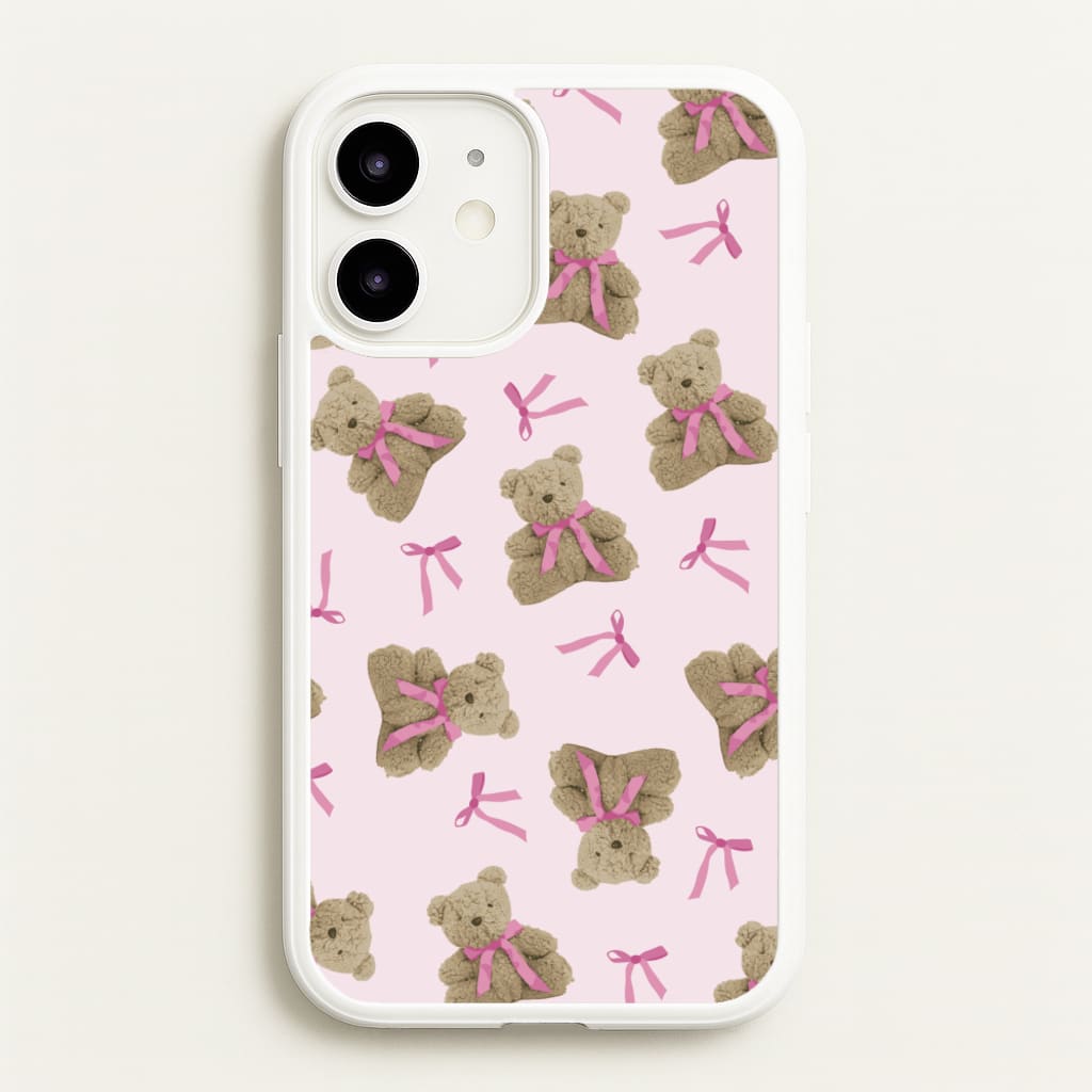 Coquette Teddy Bears And Bows Pattern - Clean Girl Aesthetic Phone Case for iPhone 12 / 12 Pro