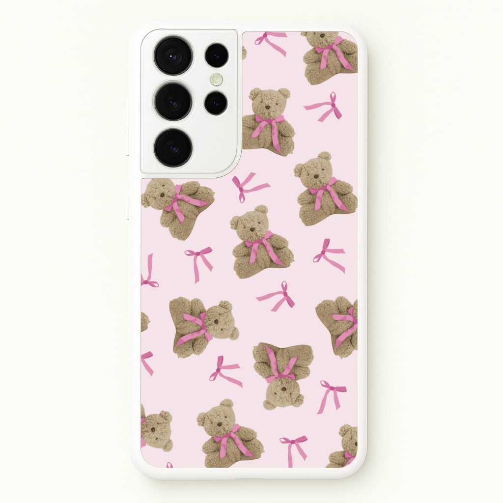 Coquette Teddy Bears And Bows Pattern - Clean Girl Aesthetic Phone Case for Galaxy S21 Ultra