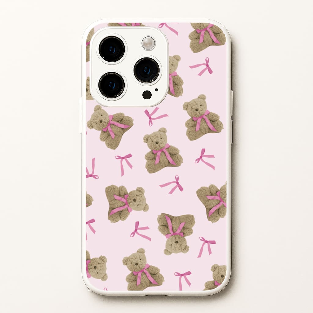 Coquette Teddy Bears And Bows Pattern  - Clean Girl Aesthetic Phone Case for iPhone 15 Pro