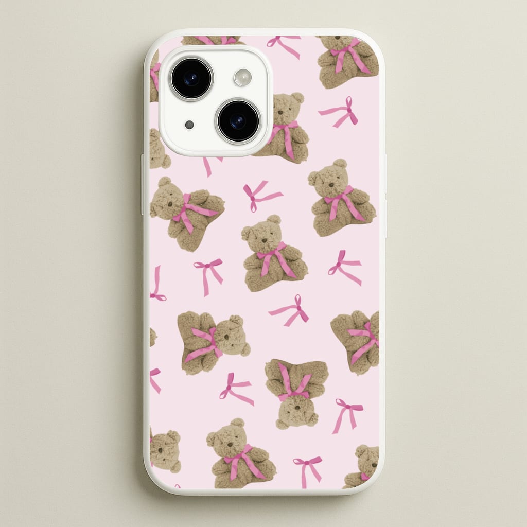 Coquette Teddy Bears And Bows Pattern - Clean Girl Aesthetic Phone Case for iPhone 15