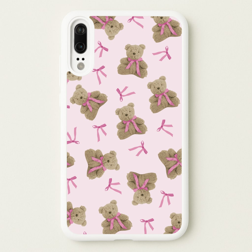 Coquette Teddy Bears And Bows Pattern - Clean Girl Aesthetic Phone Case for Huawei P20