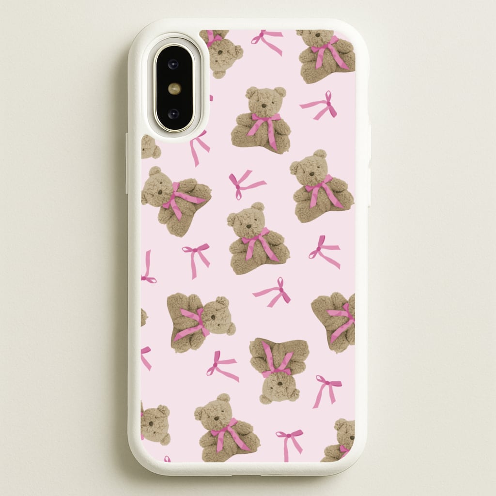 Coquette Teddy Bears And Bows Pattern - Clean Girl Aesthetic Phone Case for iPhone X / XS
