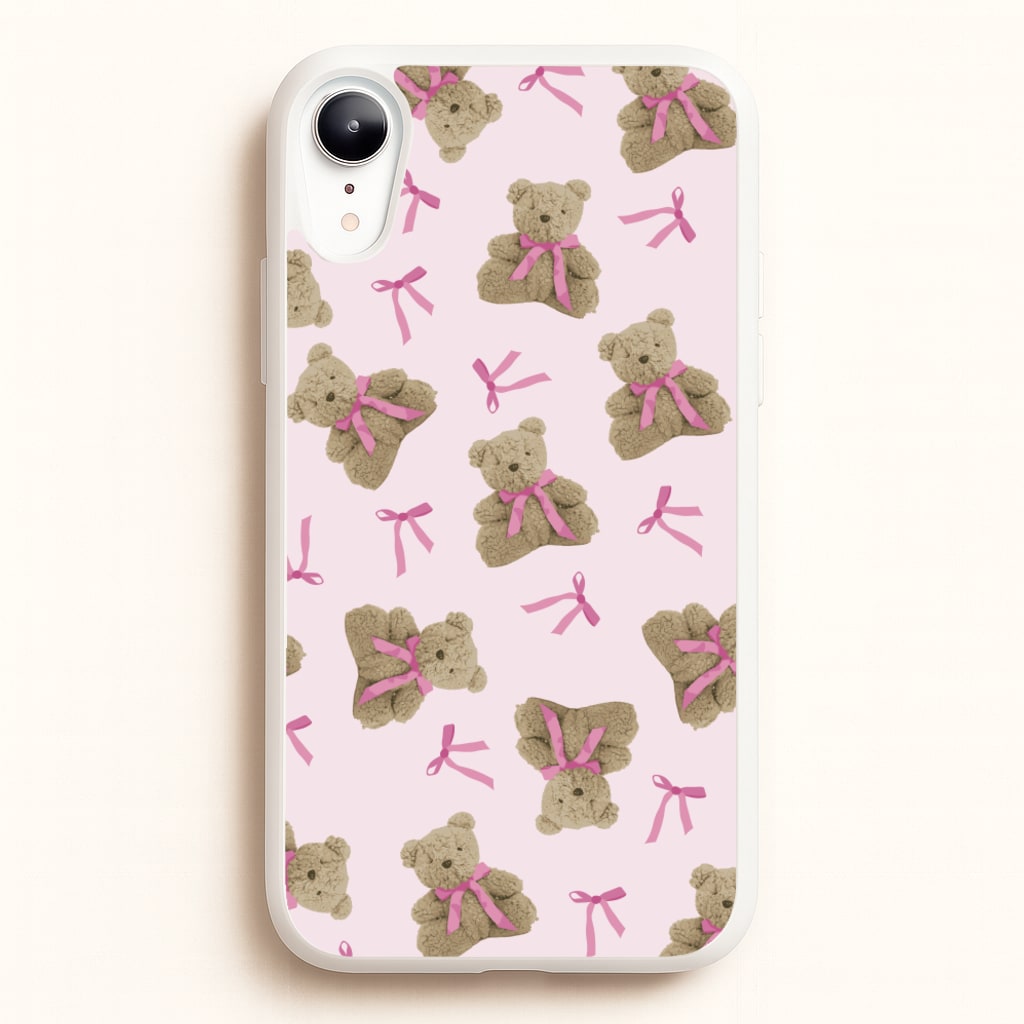Coquette Teddy Bears And Bows Pattern - Clean Girl Aesthetic Phone Case for iPhone XR