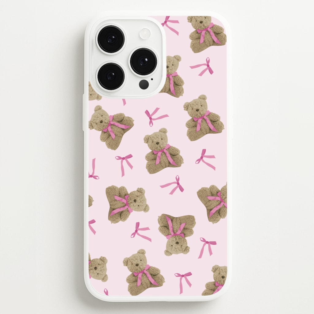 Coquette Teddy Bears And Bows Pattern - Clean Girl Aesthetic Phone Case for iPhone 13 Pro Max