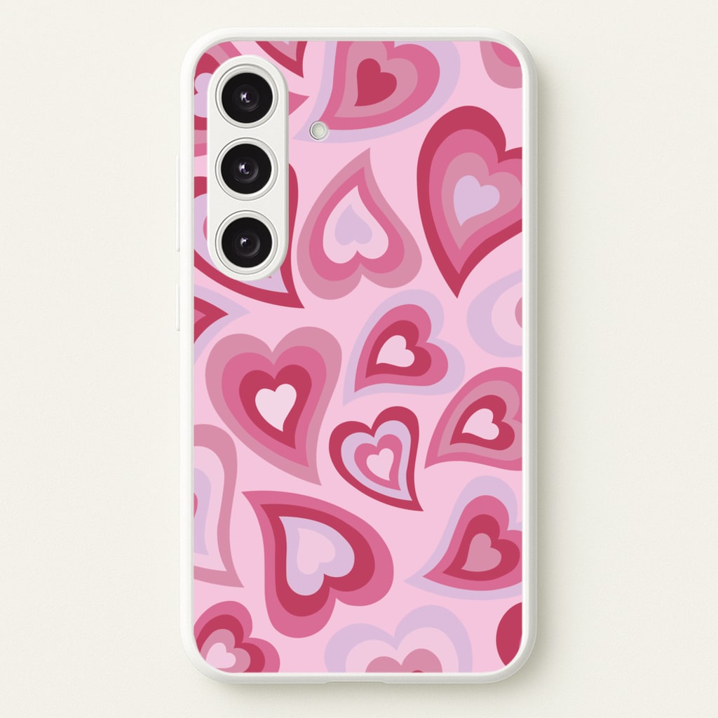 Pink Hearts - Trippy Patterns - Trippy Patterns Phone Case for Galaxy S24 Plus
