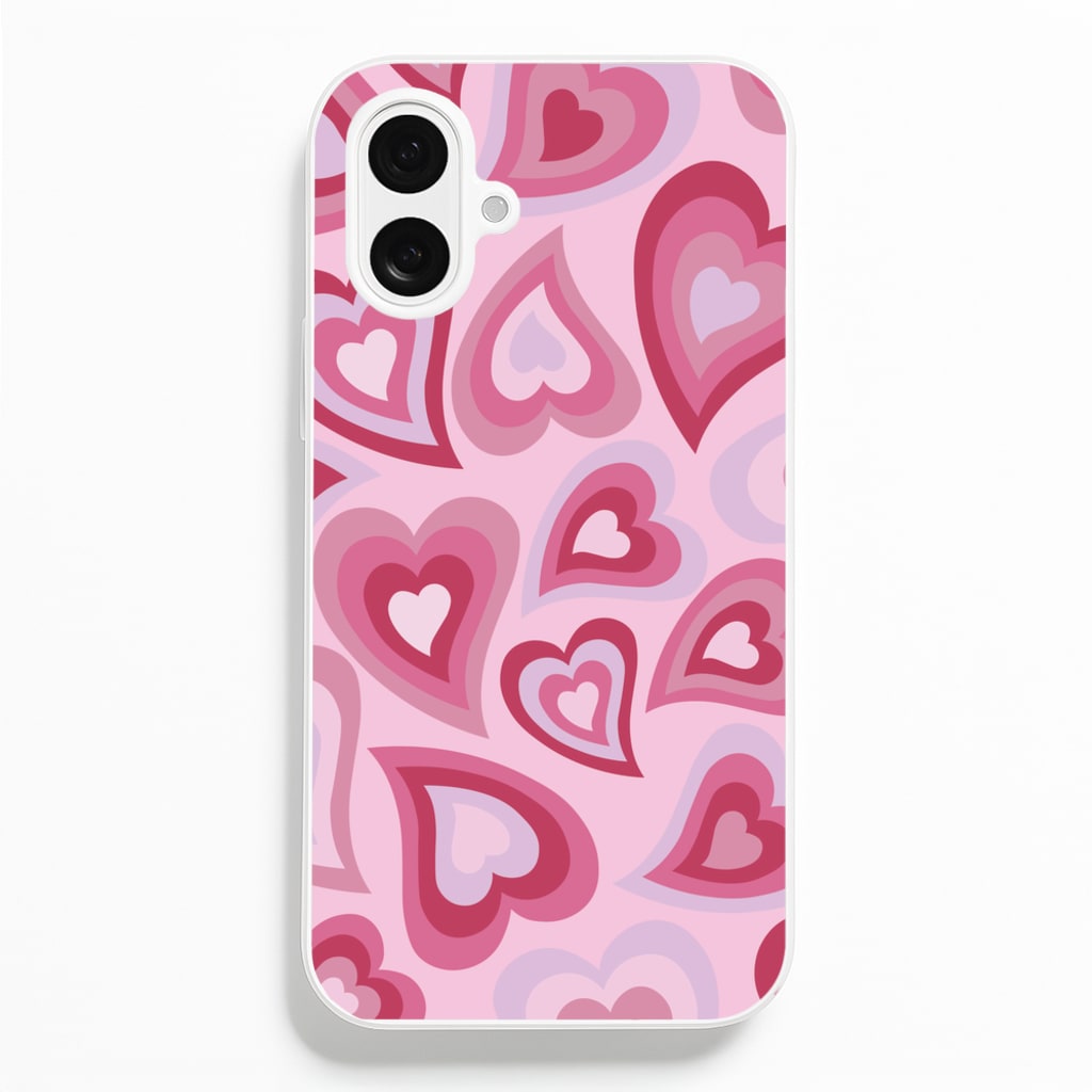 Pink Hearts - Trippy Patterns - Trippy Patterns Phone Case for iPhone 16 Plus