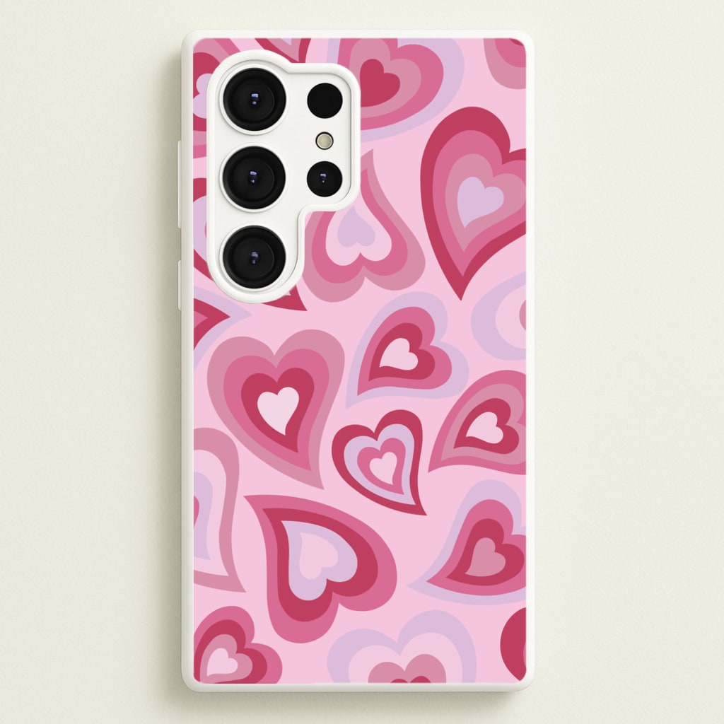 Pink Hearts - Trippy Patterns - Trippy Patterns Phone Case for Galaxy S25 Ultra
