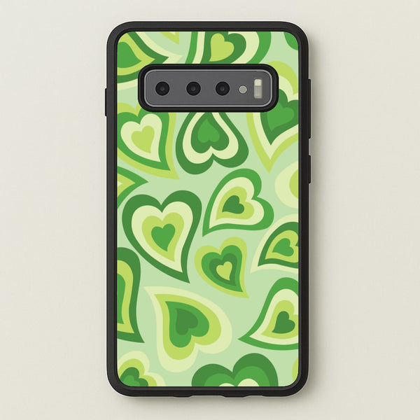 Green Hearts - Trippy Patterns - Trippy Patterns Phone Case for Galaxy S10