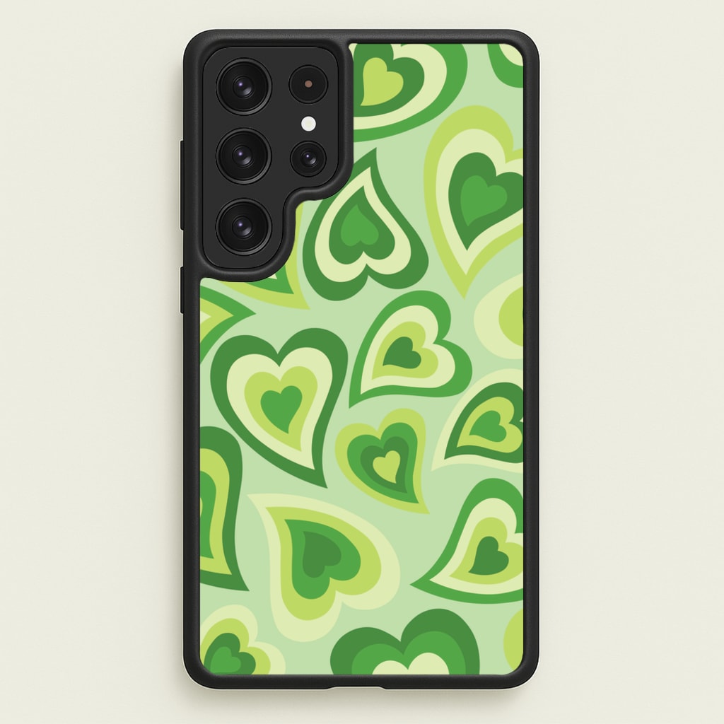 Green Hearts - Trippy Patterns - Trippy Patterns Phone Case for Galaxy S22 Ultra