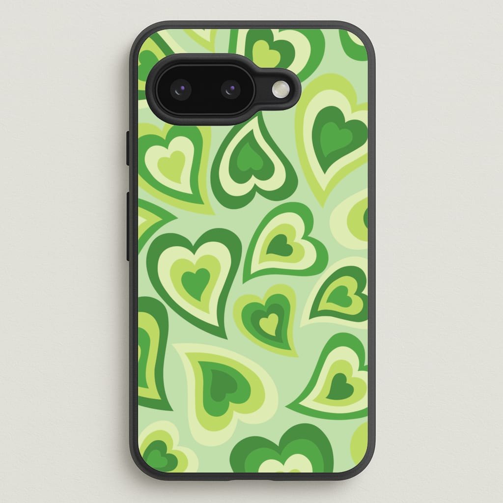 Green Hearts - Trippy Patterns - Trippy Patterns Phone Case for Google Pixel 9a