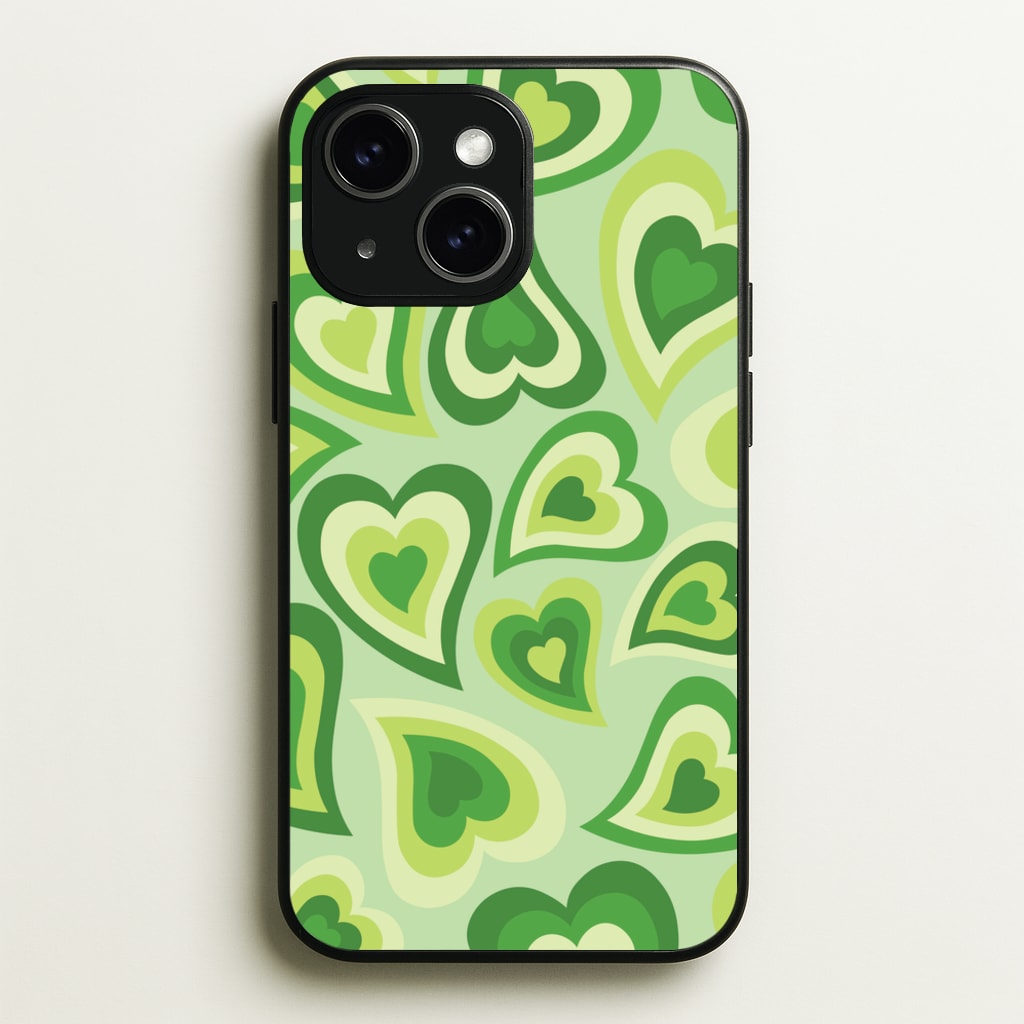 Green Hearts - Trippy Patterns - Trippy Patterns Phone Case for iPhone 15