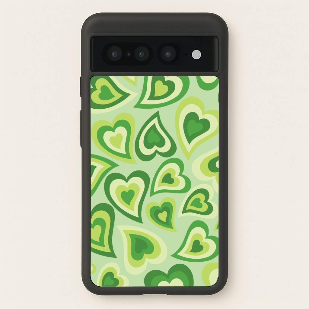 Green Hearts - Trippy Patterns - Trippy Patterns Phone Case for Google Pixel 7 Pro