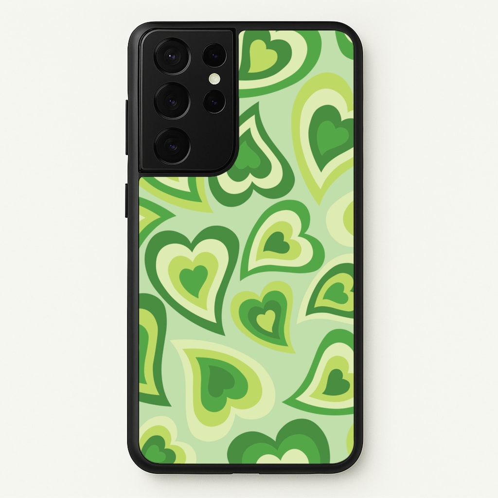 Green Hearts - Trippy Patterns - Trippy Patterns Phone Case for Galaxy S21 Ultra