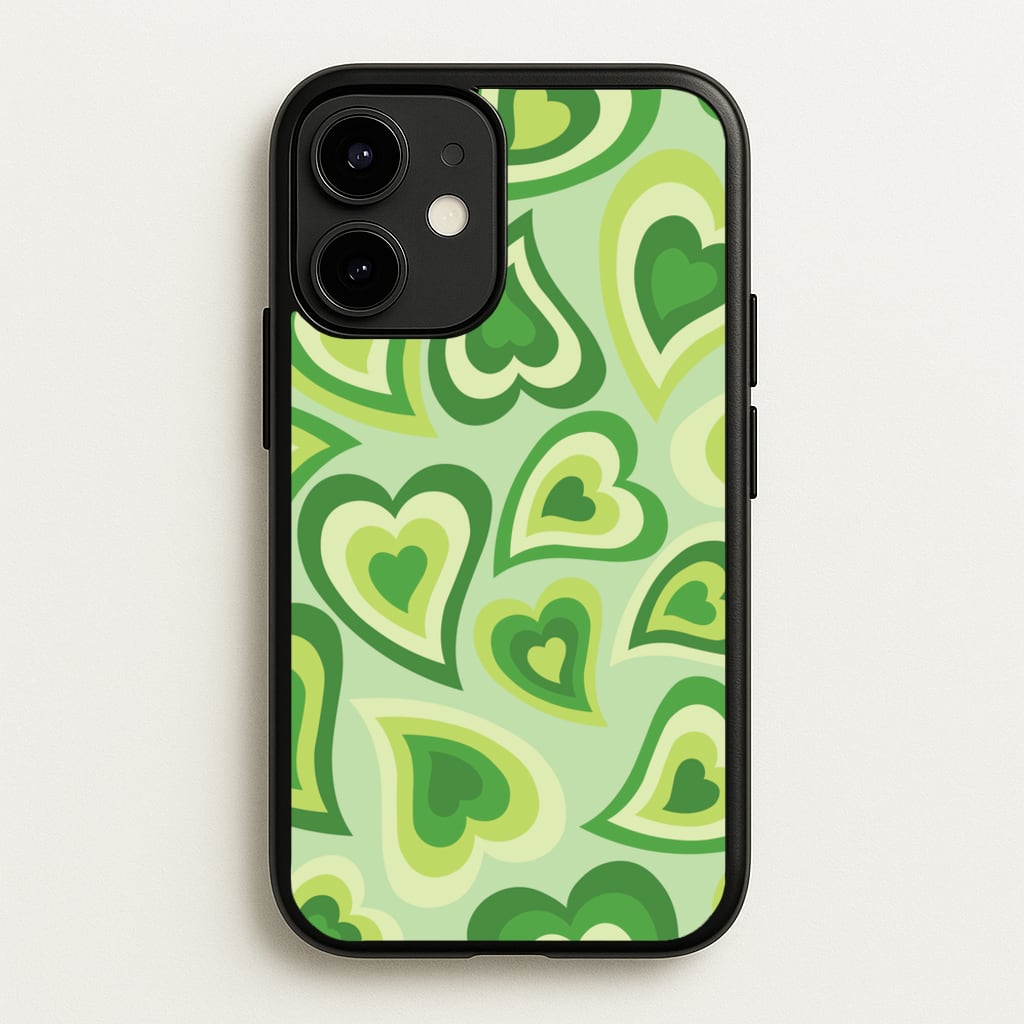 Green Hearts - Trippy Patterns - Trippy Patterns Phone Case for iPhone 12 / 12 Pro