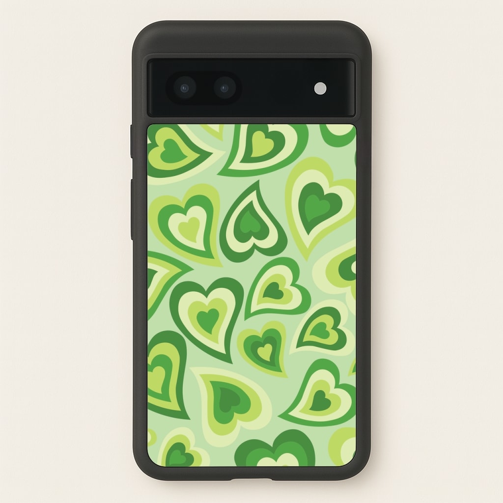 Green Hearts - Trippy Patterns - Trippy Patterns Phone Case for Google Pixel 7a
