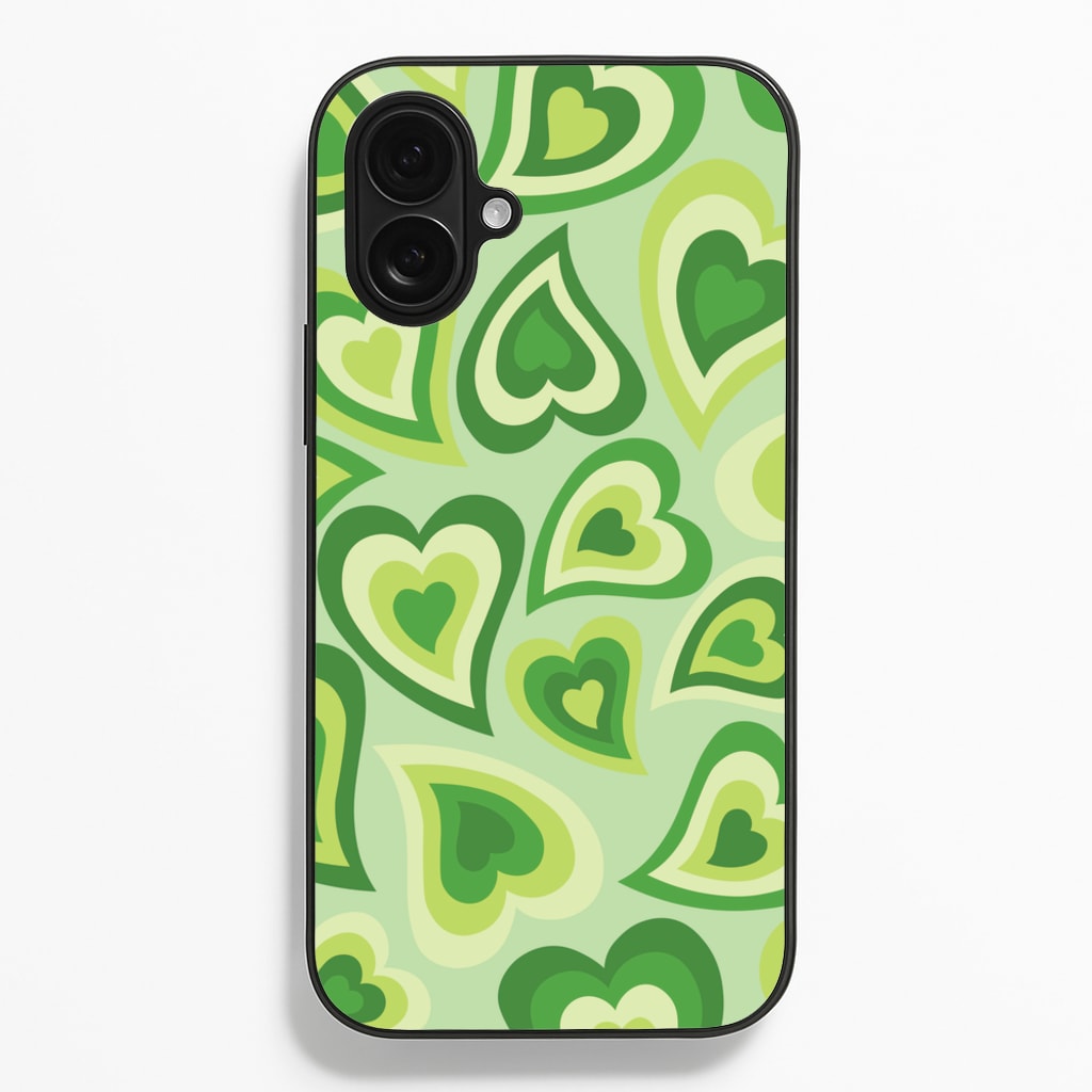 Green Hearts - Trippy Patterns - Trippy Patterns Phone Case for iPhone 16 Plus