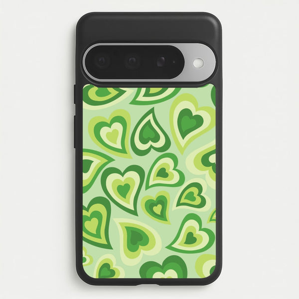 Green Hearts - Trippy Patterns Phone Case for Google Pixel 10 Pro XL
