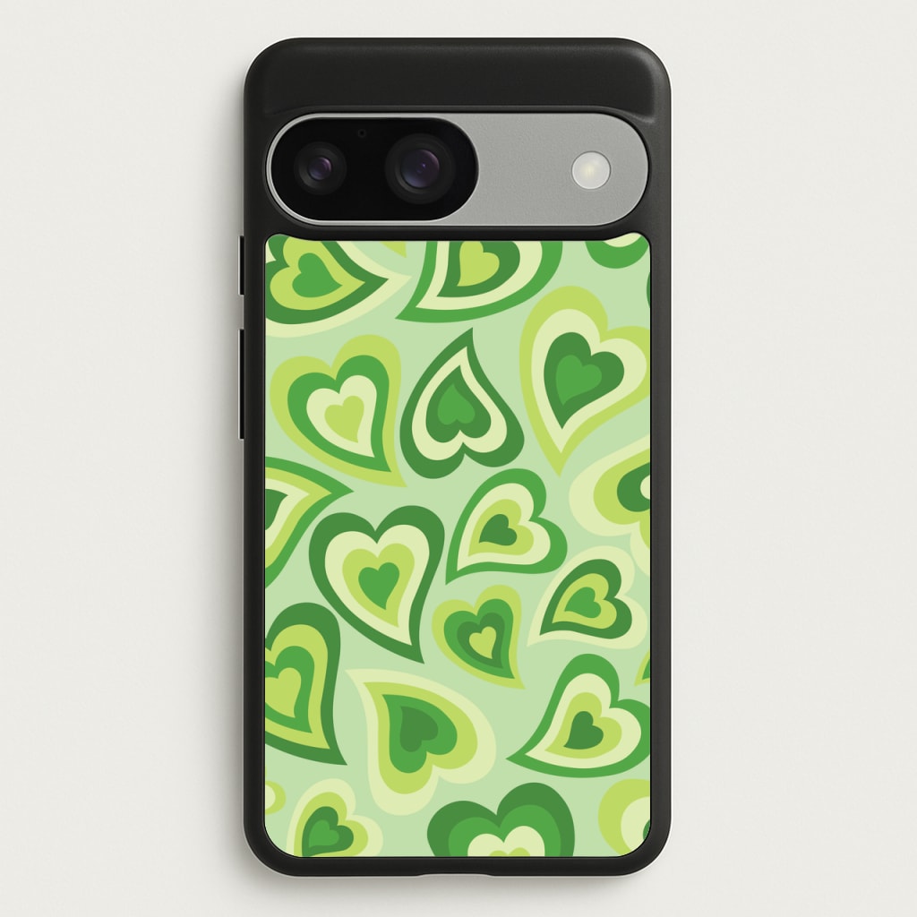 Green Hearts - Trippy Patterns - Trippy Patterns Phone Case for Google Pixel 9 / 9 Pro