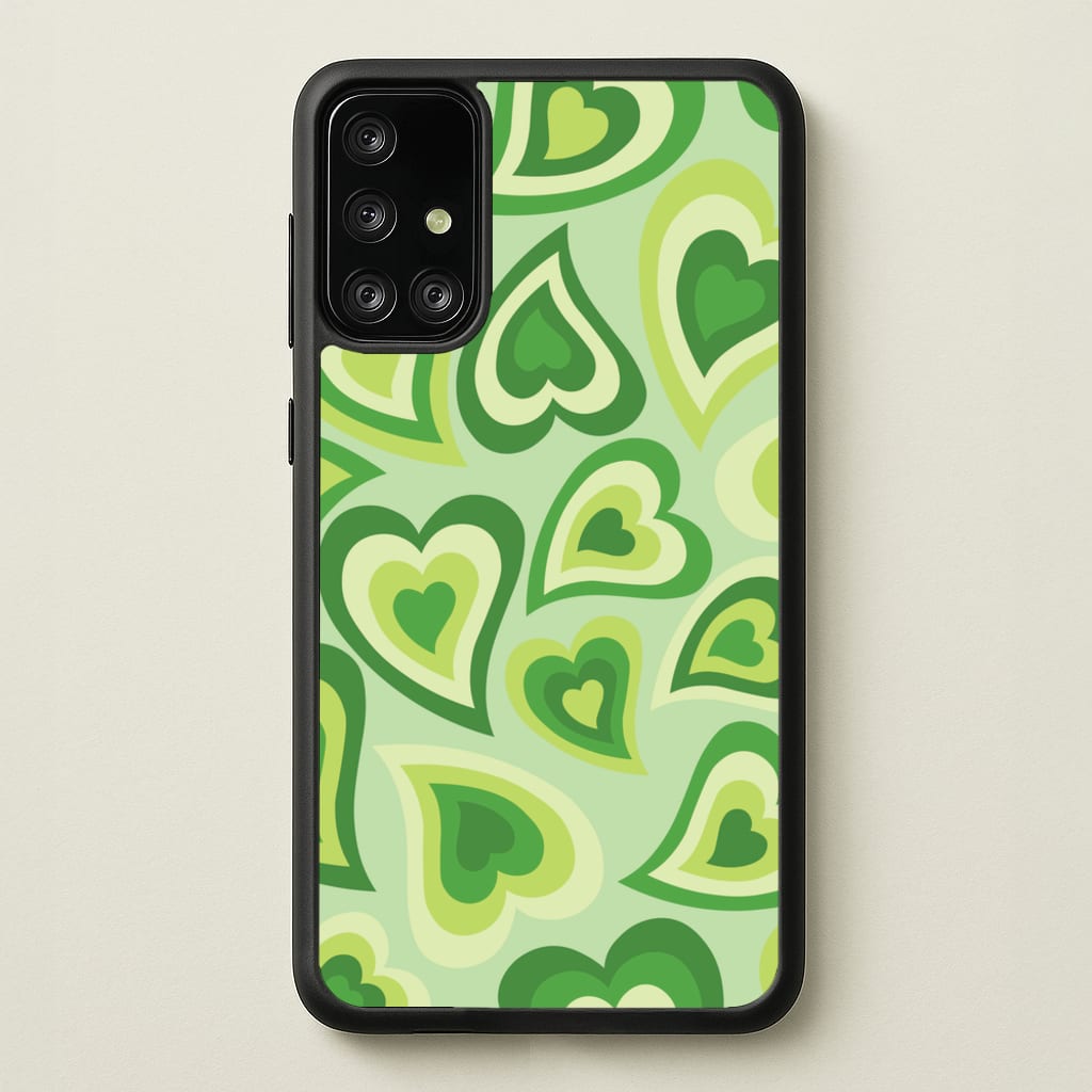 Green Hearts - Trippy Patterns - Trippy Patterns Phone Case for Galaxy A71