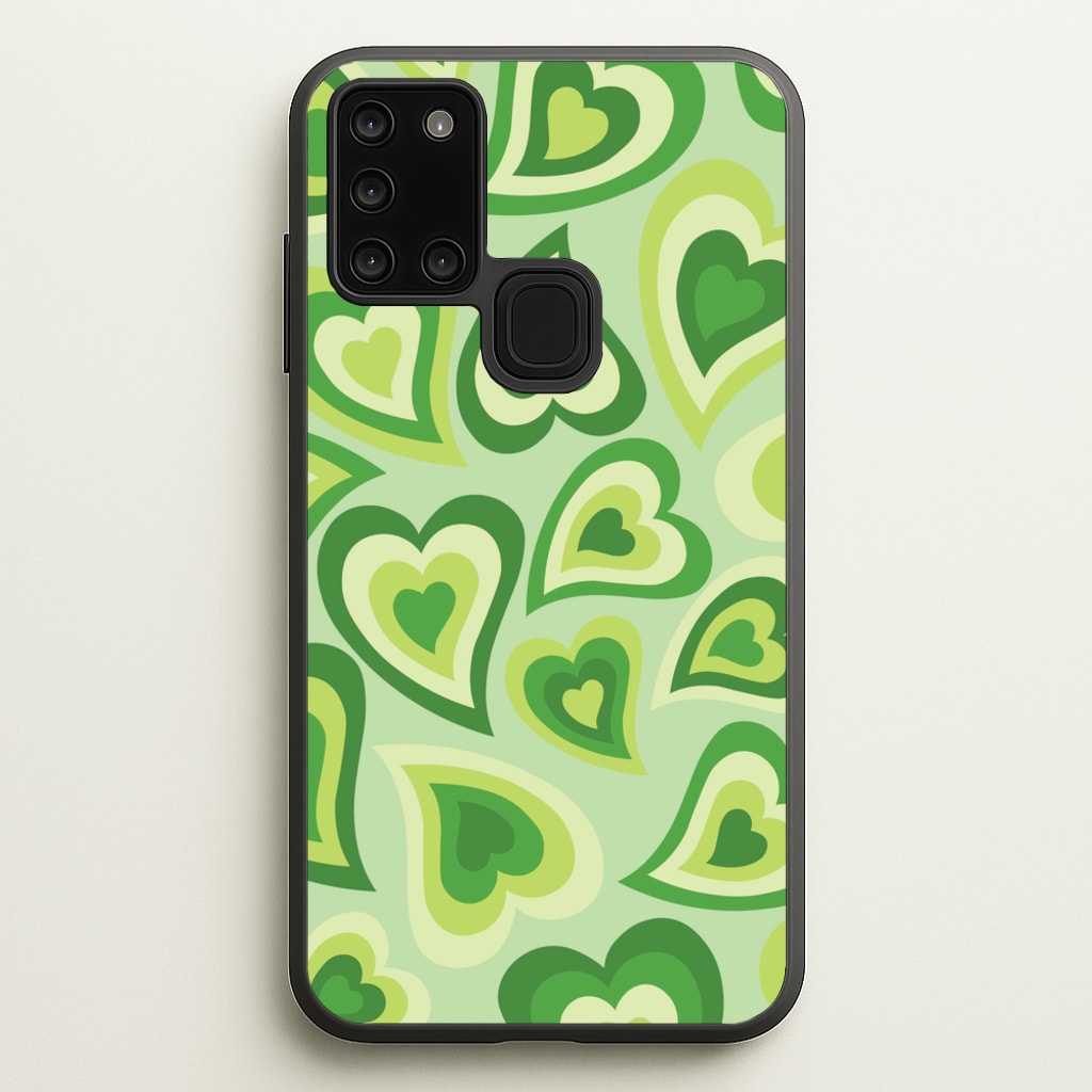 Green Hearts - Trippy Patterns - Trippy Patterns Phone Case for Galaxy A21s